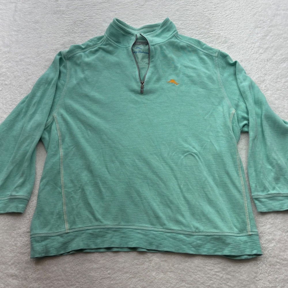 Tommy Bahama Mens 2XLB Seafoam Green Pima Cotton Tencel Quarter Zip Pullover